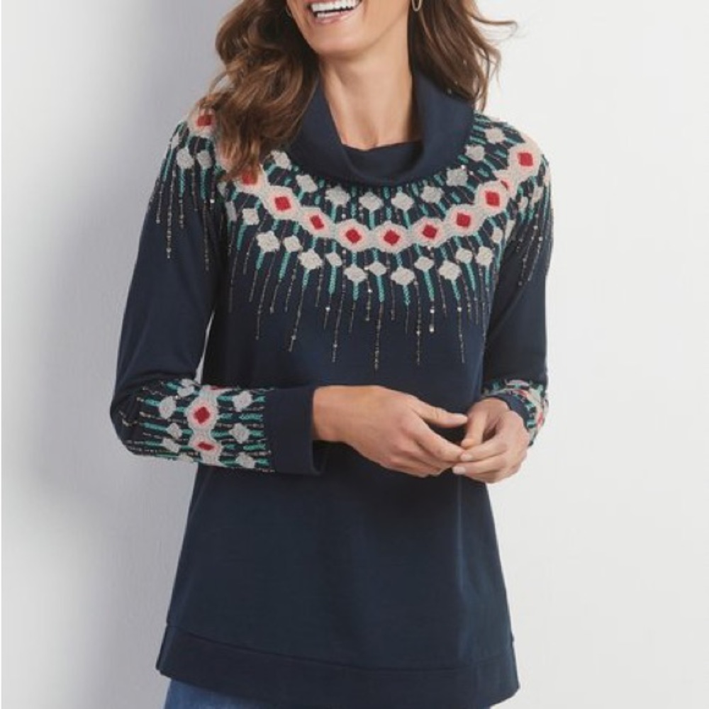 Soft Surroundings embroidered iselandic style  holiday sweatshirt